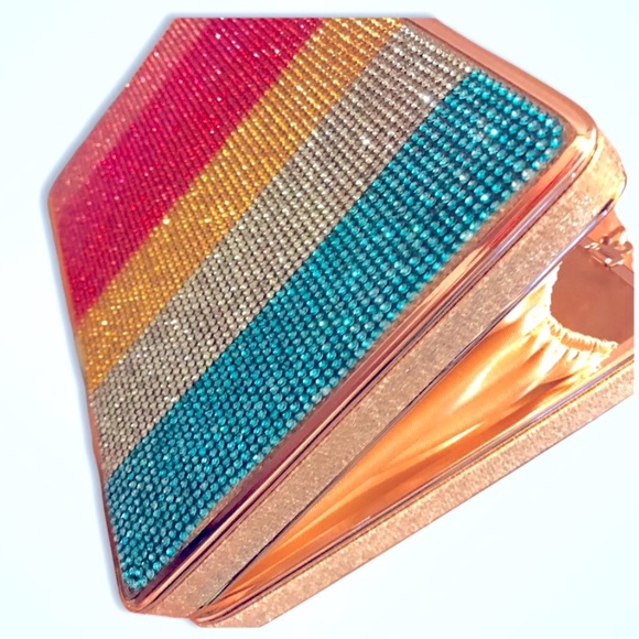 Rainbow sequin square edge clutch crossbody purse - Picture 5 of 11